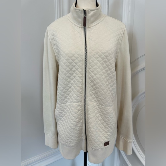 L.L. Bean Women's Cream/Off White Cotton Quilted Full Zip Sweatshirt (Large) - Picture 2 of 9